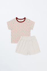 Avauma Mellow Pop Ivory Berry Kids Clothing Set, Ivory Short Pants and Berry Patterned T-Shirt